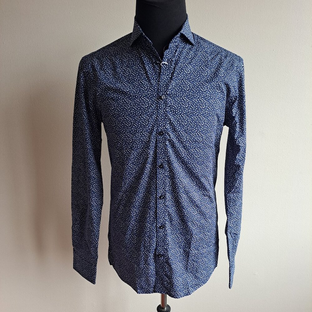 New Bruun & Stengade Men's Slim Fit Floral Button Down Blue Shirt Size 40
